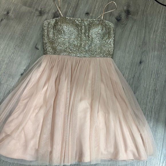 AIDAN MATTOX Sz 6 Blush Beaded Top Tulle Party Prom Pageant Dress Sparkle Short - Picture 4 of 16